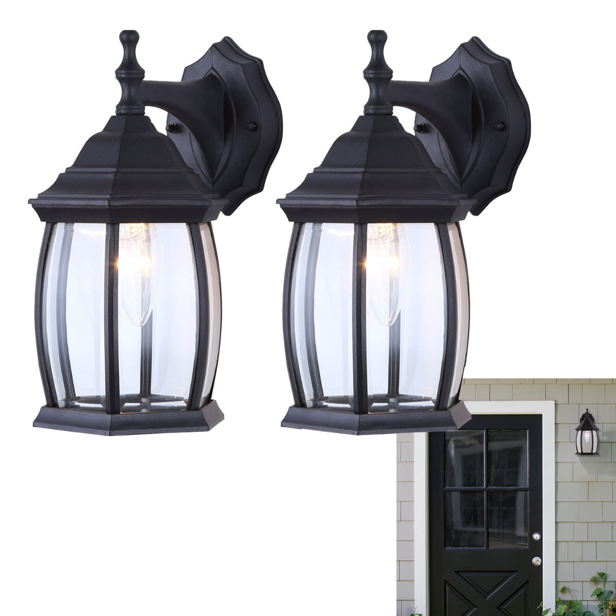 Outdoor Lantern Wall Light Sconce Porch Lighting Fixture Steel Cage Black 2 Pack 