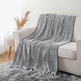 Battilo Navy Blue Chenille Throw Blanket for Couch, Striped Blue Throw
