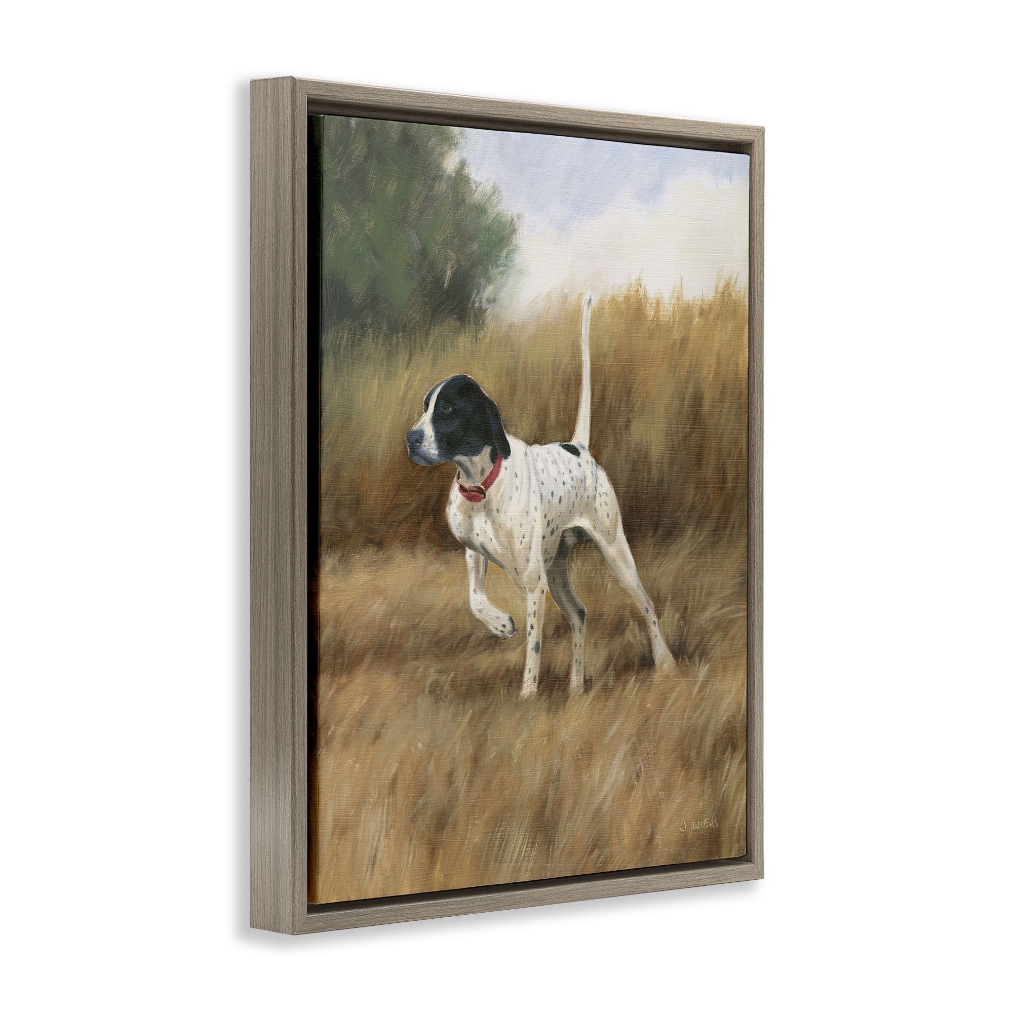 Stupell Industries Pointer Dog in Field Animals & Insects Painting Brown Floater Framed Canvas Art Print Wall Art, 17 x 21