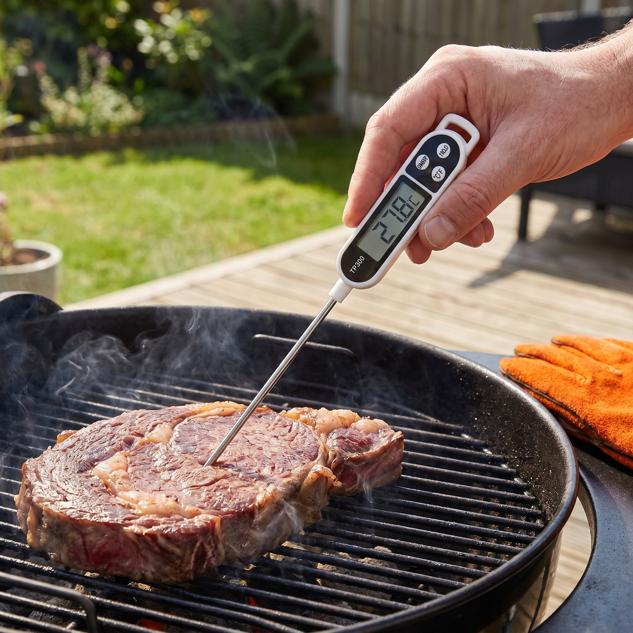 Digital Meat Thermometer with Instant Read LED Display, Food-Grade Stainless Steel Probe for Kitchen Cooking, Waterproof Candy and Liquid Thermometer for Milk,Oil, and Water,Wide Range -58°F to 572°F