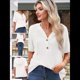 thumbnail image 4 of Blusas de Verano para Mujer, de Punto Gofre, de Corta, con Cordón, Sudaderas con Botones y Cuello en V, Blusas Informales, Camisas. XL, 4 of 9