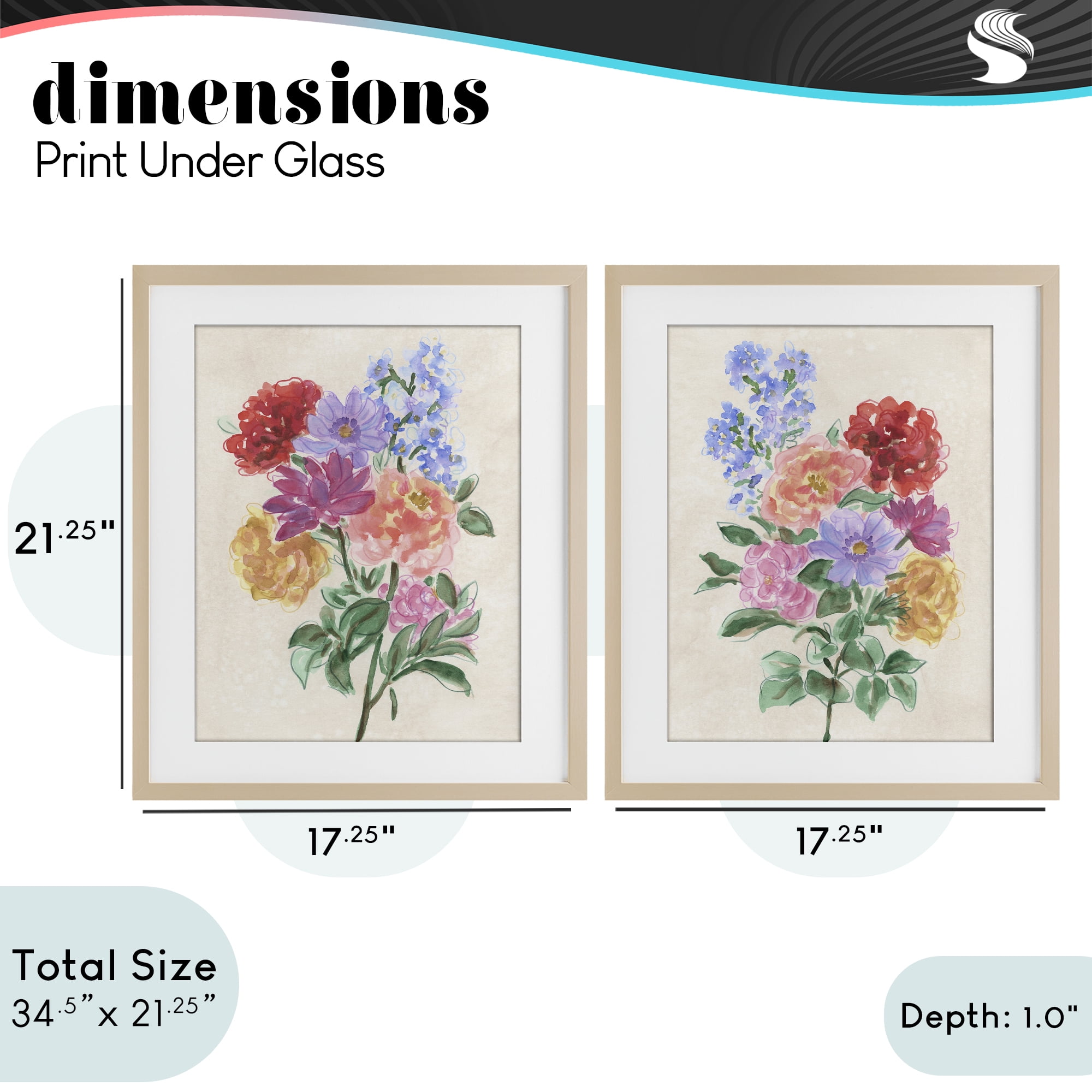 Stupell Industries Spring Blooms on Parchment 2 Piece Birch Framed Print Under Glass Set, design by June Erica Vess