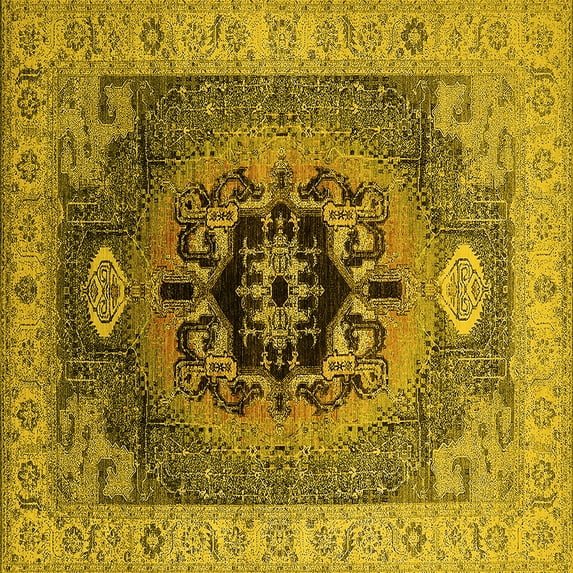 Ahgly Company Indoor Square Oriental Yellow Industrial Area Rugs, 6' Square