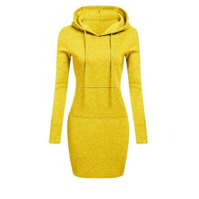 Birdeem Robe Chandail à Capuche Longue Décontractée pour Femmes à Manches Longues, Unie, à Empiècements, à Col Rond
