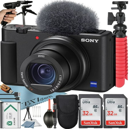 Sony ZV-1F Vlogging Camera (Black) with 2 Pack SanDisk 32GB Memory Card + Tripod + Case + ZeeTech Accessory Bundle