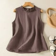thumbnail image 2 of Brglopf Cotton Linen Tank Tops for Women Summer Sleeveless Frill Mock Neck Blouse Dressy Casual Solid Color Loose Fit Shirts(Coffee,L), 2 of 4