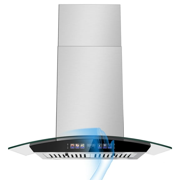 30 inch Stainless Steel Island Mount Range Hood 700 CFM, 120V Exhaust Fan, 3-Speed 65dB, Gesture Control & LED Lights‌