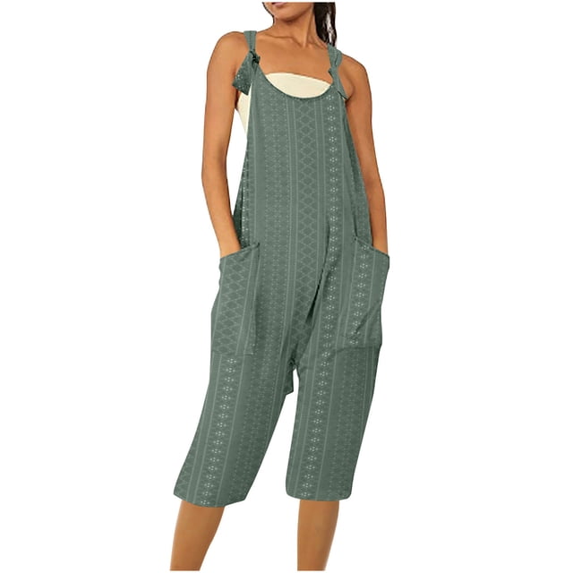AherBiu Women's Eyelet Wide Strap Jumpsuit, Beach Wear, Large