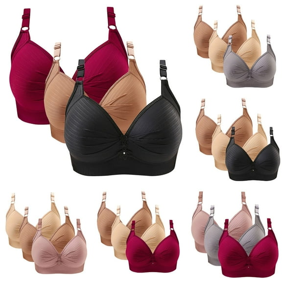 Fesfesfes Bras for Women Wireless 3PC Ladies Printing Gathered Together Large Size Daily Bra Underwear Bras Bras for Women