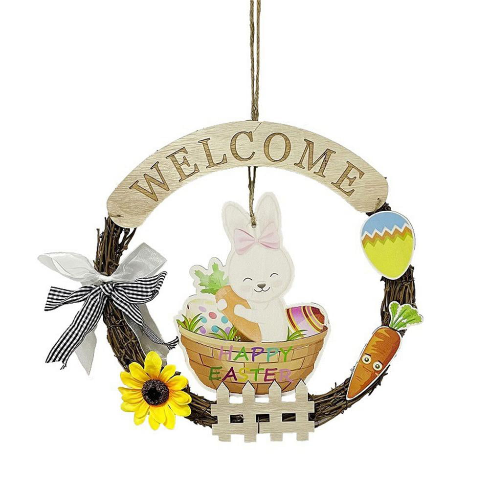 Easter Bunny Rabbit Egg Wreath Kids Hanging Wall Window Door Decoration Gift 