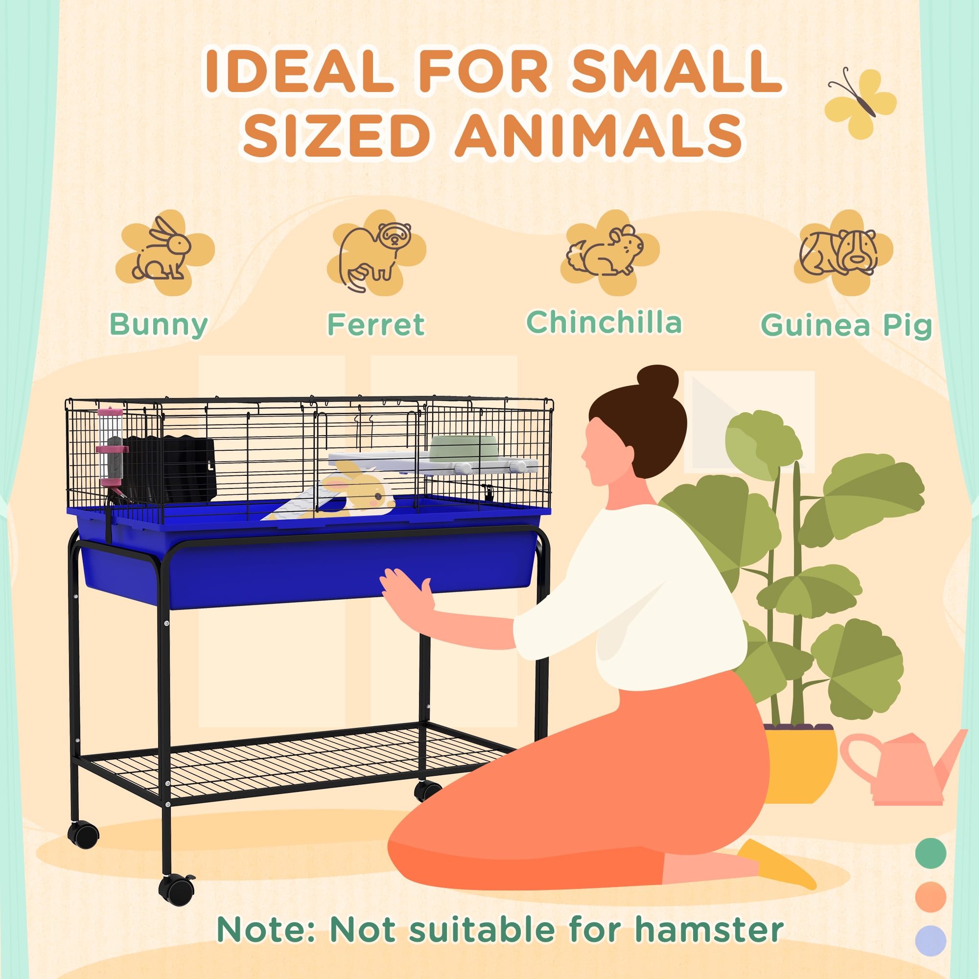 PawHut Small Animal Cage Guinea Pig, Hedgehog, Ferret, Blue