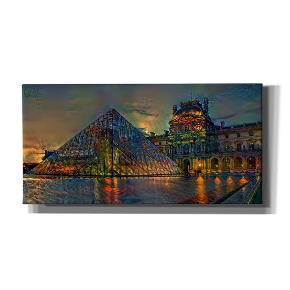 Epic Graffiti 'Paris France Louvre Museum at dusk' by Pedro Gavidia, Canvas Wall Art, 24"x12"