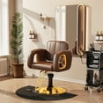 thumbnail image 2 of Baasha Brown and Gold Salon Chair for Hair Stylist, with Comfortable Cushion, Upgraded Heavy Hydraulic Pump, 360 Degree Rotation, Professional Stylist Chair for Salon, Weight Capacity 440 lbs, 2 of 7