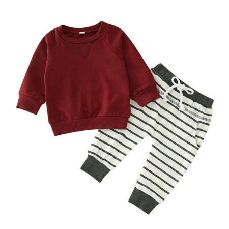 

Qufokar Baby Clothes Baby Newborns Toddler Winter Long Sleeved Solid Color Tops Pants Trousers Boys 2Pcs Suit Outfits Outwear Boy 6 Month Clothes