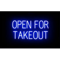 SpellBrite OPEN FOR TAKEOUT LED Sign for Business. 29.3" x 15.0" Blue OPEN FOR TAKEOUT Sign Has Neon Sign Look With Energy Efficient LED Light Source. Visible from 500  Feet, 8 Animation Settings.