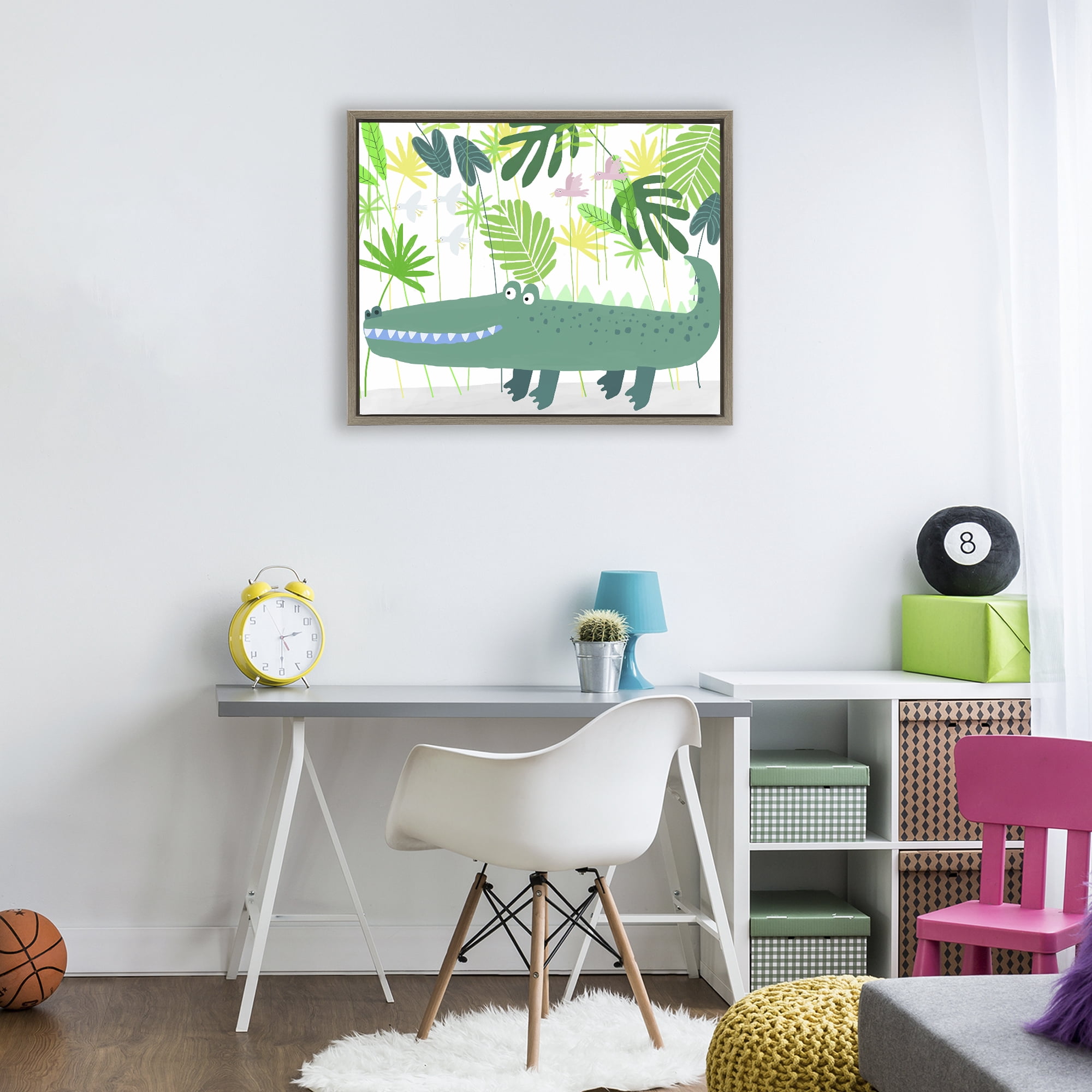Stupell Industries Crocodile Jungle & Leaves Brown Framed Floater Canvas Wall Art, design by Carla Daly