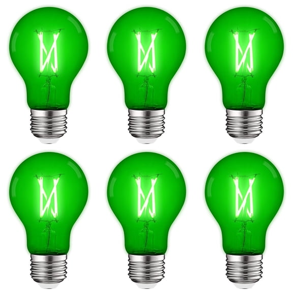 Luxrite A19 Edison LED Green Light Bulb 4.5W=60W E26 Base Indoor Outdoor Decoration Party Holiday Lighting 6 Pack