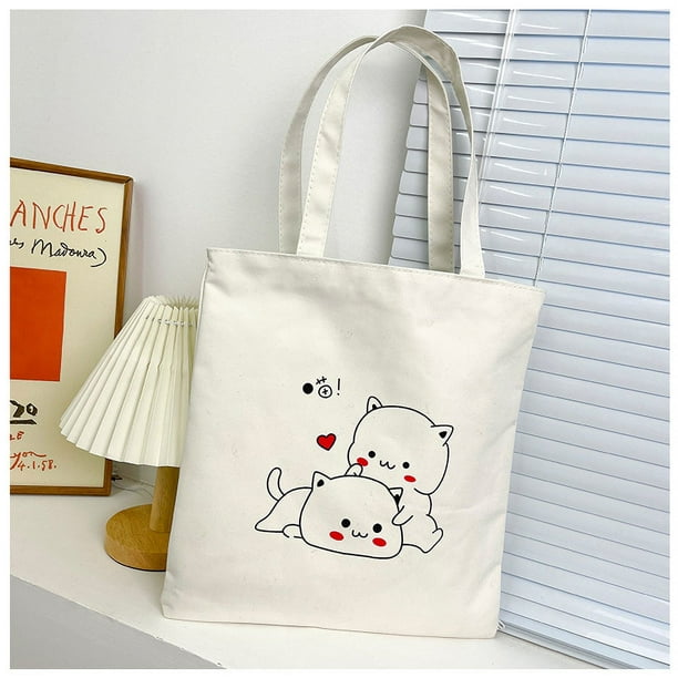 Bolsa de tela para mujeres y ninas bolsas de comestibles reutilizables lindas bolsas de tela para gatos 2 piezas de diferentes colores ER Walmart en linea