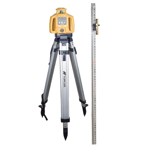 Topcon RL-H5B D-Cell Alkaline Self Leveling Horizontal Rotary Laser Level with Tripod & Inch Grade Level Rod