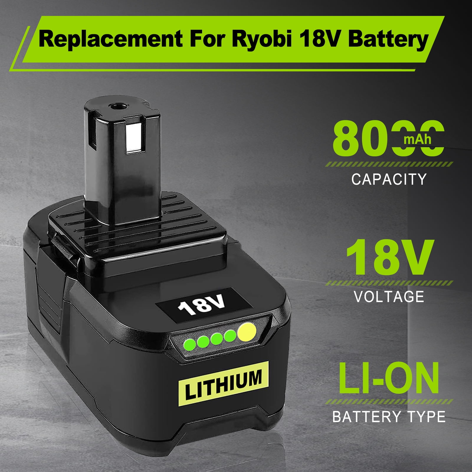 2 Pack 8000mAh Replacement for Ryobi 18V Battery Compatible with Ryobi Battery Fits for Ryobi Battery 18V Reliability&Outdoor Equipment P102 P103 P104 P105 P107 P108 P109 P190 P122
