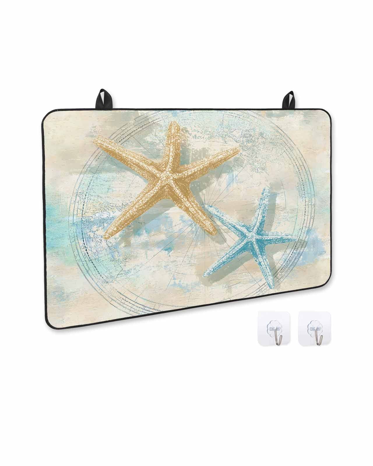 nqOlkjepod Large Induction Cooktop Protector Mat 36"x21", Yellow Blue Starfish Stove Top Covers for Electric Stove, Vintage Coastal Nautical Ocean Stove Burner Cover Mats, Glass Top Stove Cover