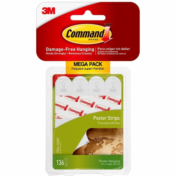 Command, MMM17024136ES, Poster Strips, 136 / Pack, White