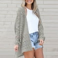 thumbnail image 3 of Siilsaa Womens Crochet Cardigan Sweater Kimonos Boho Solid Color Oversized Summer Open Front Outwear Grey,M, 3 of 5