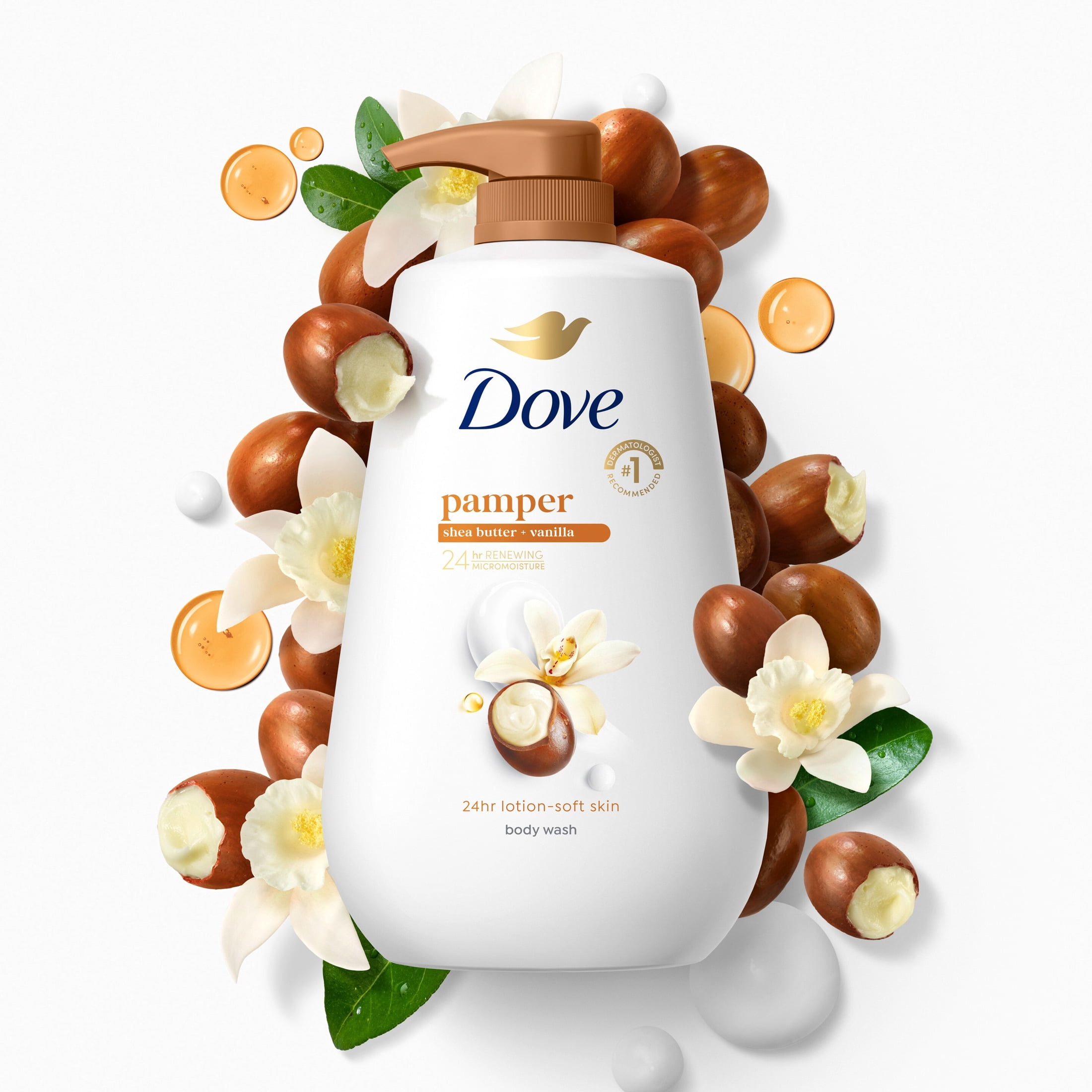 (3 pack) Dove Body Wash With Pump For 24hr Lotion-Soft Skin Pamper Shea Butter & Vanilla Moisturizing Skin Cleanser With No Sulfates No Parabens ,30.6 fl oz