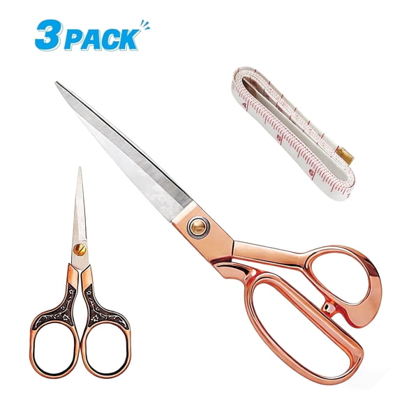 Jorunhe 9 inch Stainless Steel Heavy Duty Fabric Scissors Professional Tailor Shears for Sewing & Craft, Rose Gold 3 Pack