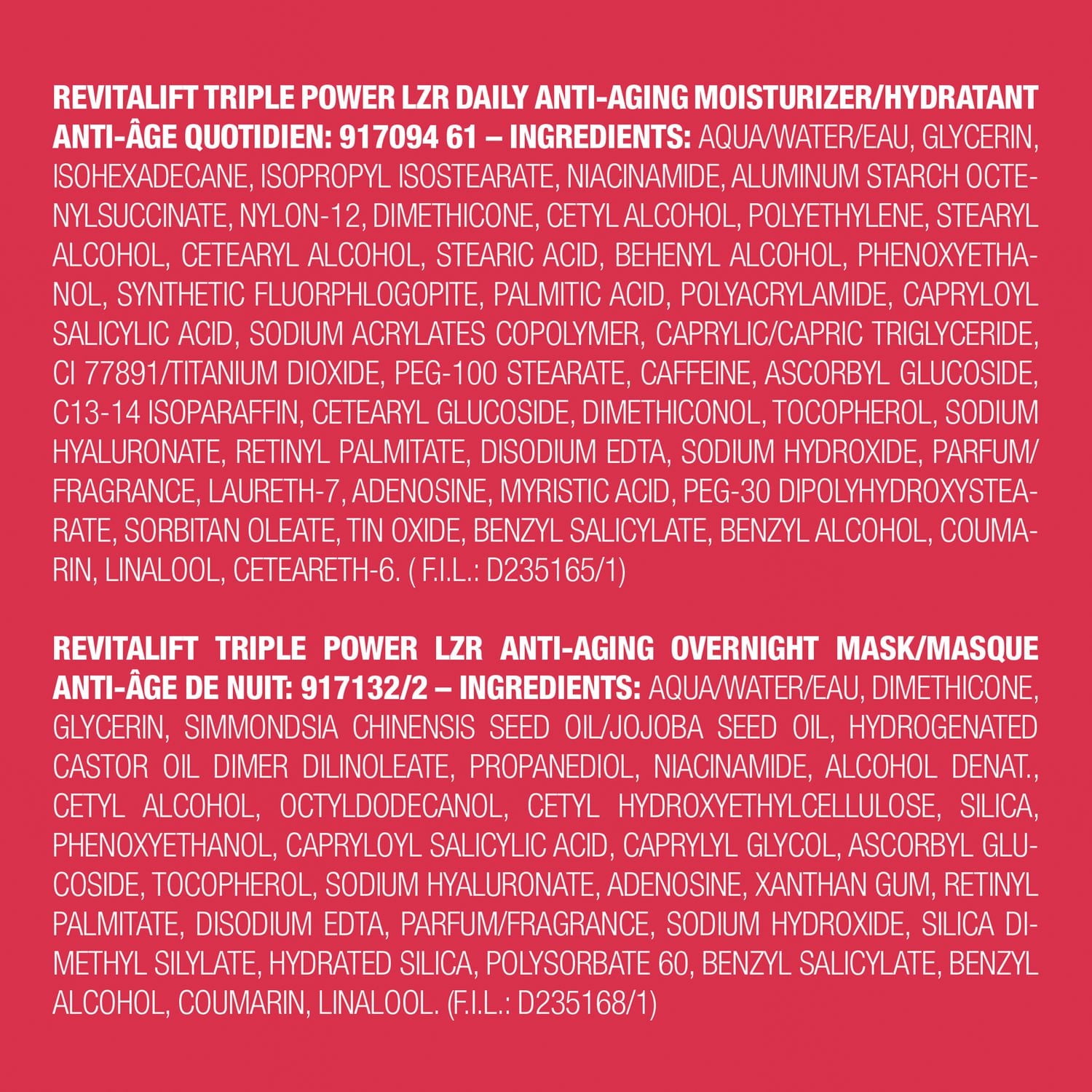 Crème de Jour & Crème de Nuit Anti-Âge avec Pro-Rétinol, Vitamine C et Acide Hyaluronique, 1 Kit | Revitalift Triple Power LZR Crème Jour et Nuit, 2x50mL