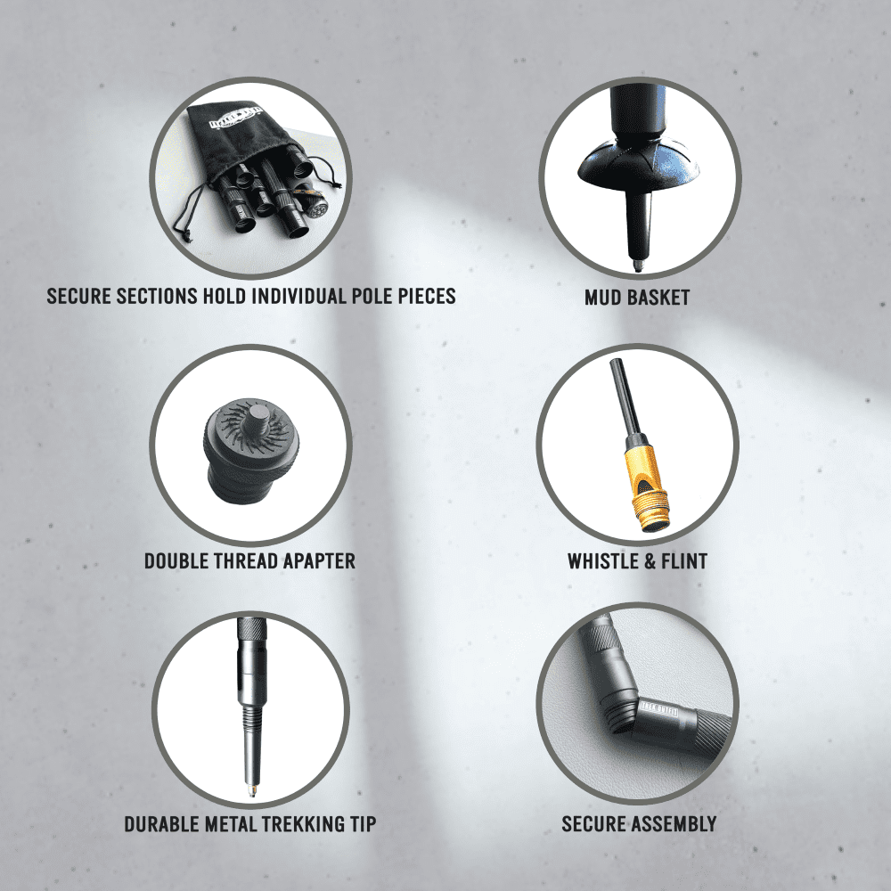 Trek Outfit Compass Tactical Survival Hiking Stick - Rubber Boot Tips