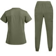 thumbnail image 3 of Scrub Sets for Women Petite 2026 Spring Summer V-Neck Scrub Top & Jogger Scrub Pants Stretch Nursing Scrubs Set Quick Dry Medical Uniform Suits with Multi Pocket for Nurse Esthetician Army Green M, 3 of 5