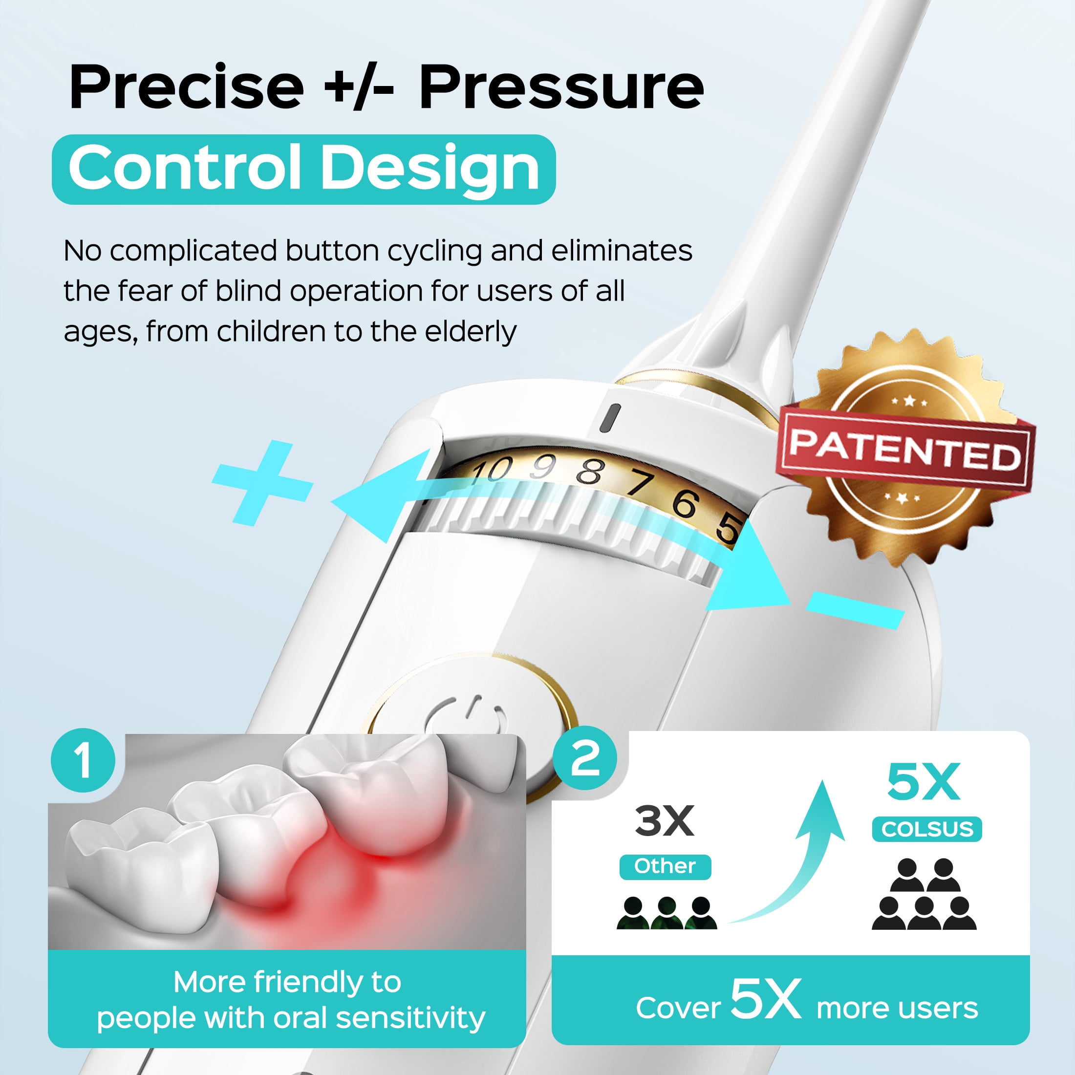 COSLUS E40 Portable Water Flosser for Teeth,Water Dental Flosser with 10 Pressure Settings,Rechargeable,Cordless, for Travel-White