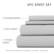Noble Linens 4 Piece Solid Microfiber Bed Sheet Set, Light Gray, Queen