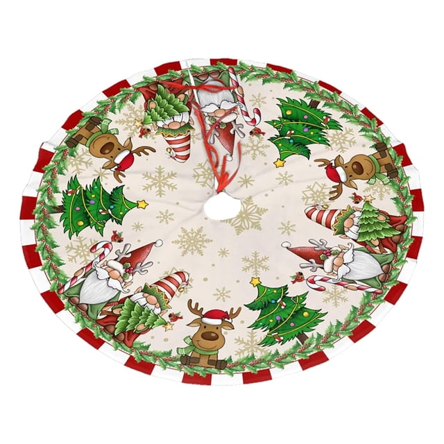 Santa Gnome Christmas Tree Skirt 35.4/47.2 inches Soft Polyester Open Design with 3 Straps