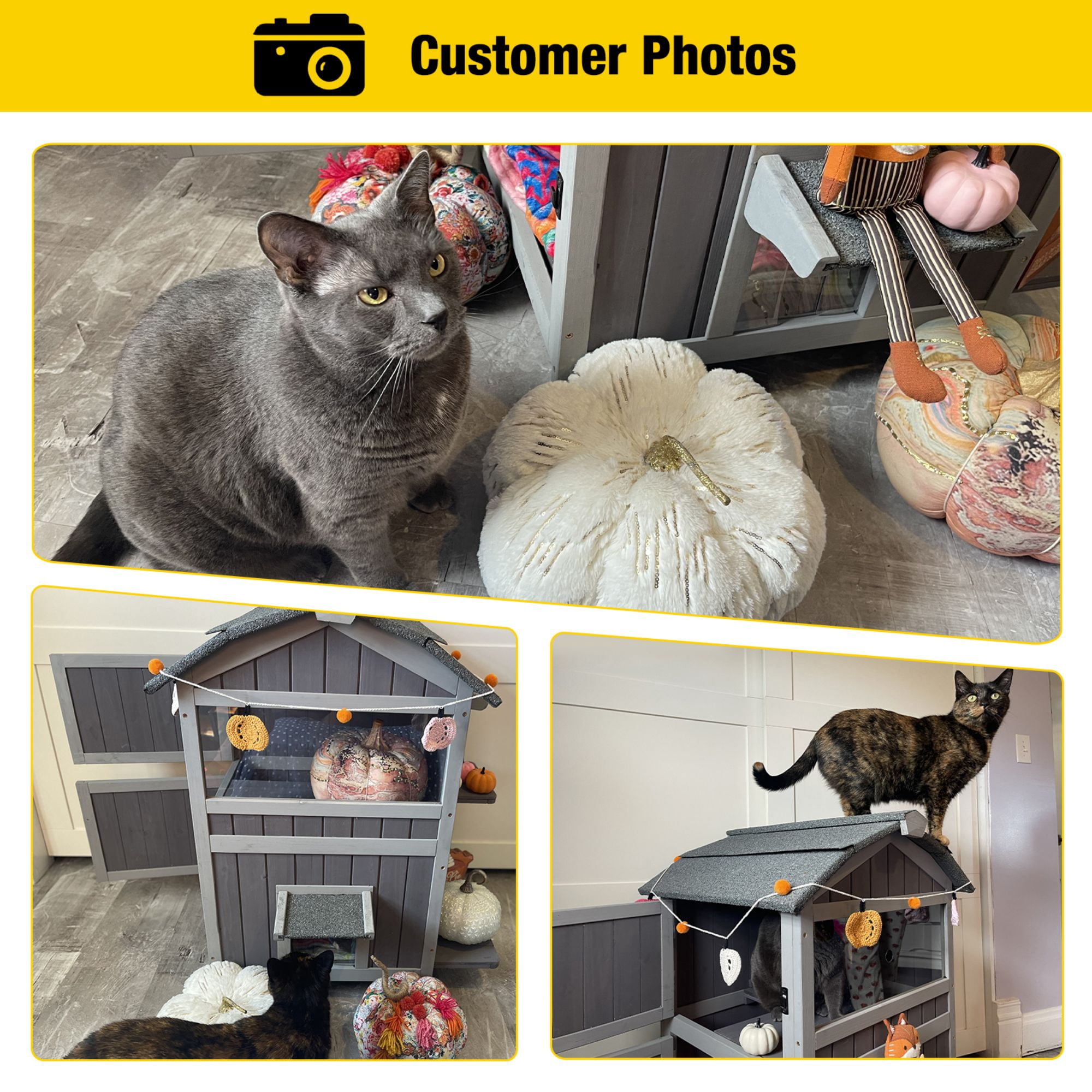 Aivituvin Outdoor Cat House Weatherproof, Feral Cat Shelter for Winter 2 Story Cat Condos Escape Doors with Balcony