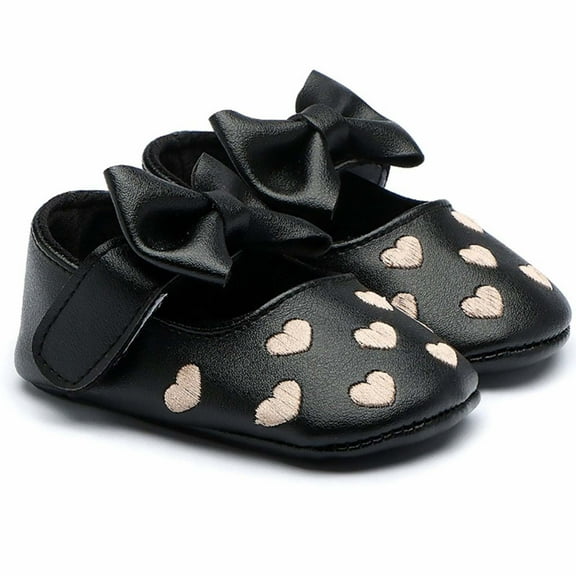 piuwrlz Toddler Girls Ballets Flat Dress Shoes Baobao Shoes Solid Color Prewalker Soft Antiskid Soft Sole Babys Shoe Black Size 6-9Months