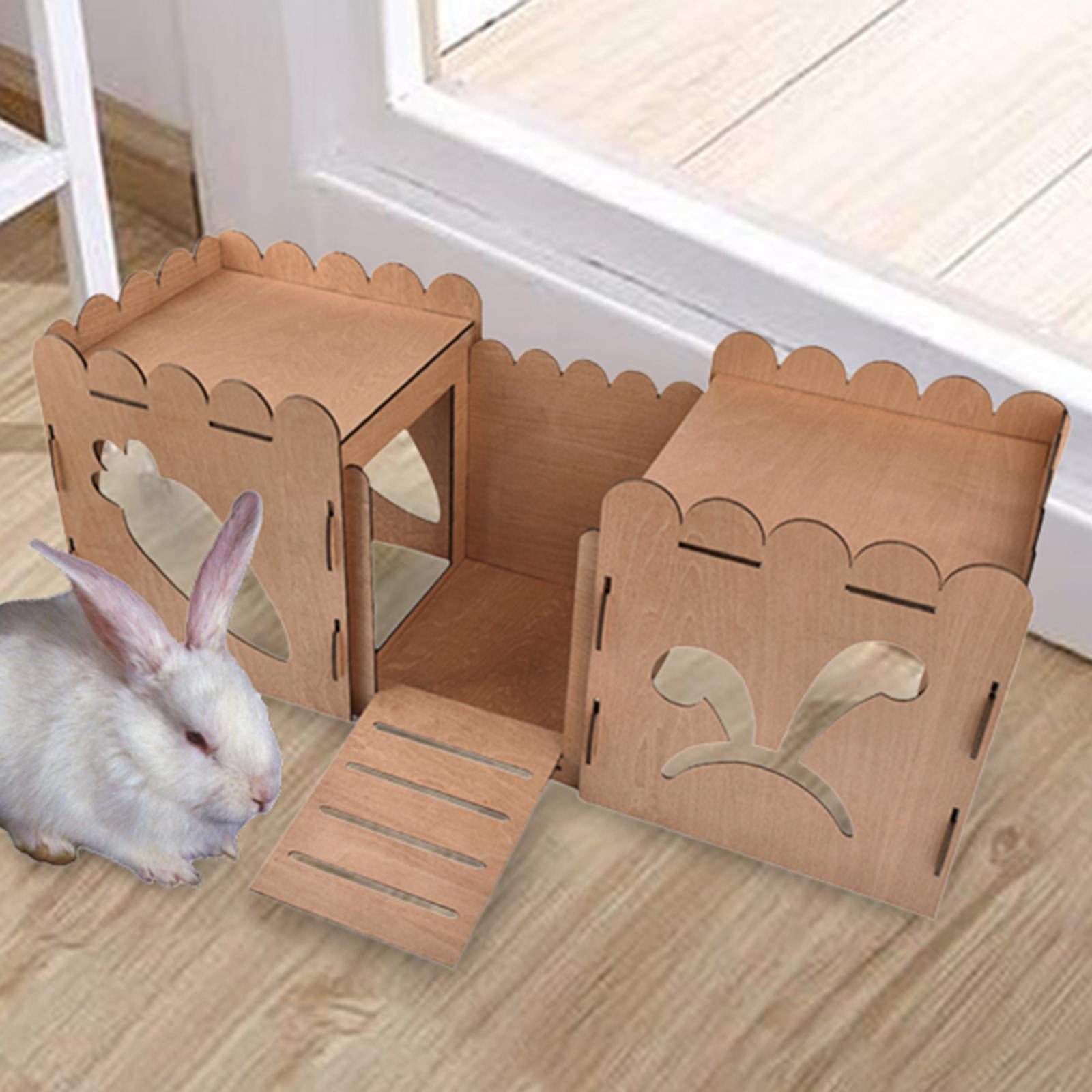 Tooyful Wooden Rabbit Castle Hideout Hamster House with Ramp Hut Nest Small Animal House Bed Guinea Pig Hideout House for Squirrel Lemmings Exercise