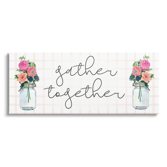 Stupell Industries Gather Together Jar Floral Bouquet Geometric Kitchen Pattern ,48 x 20, Design by Dogwood Portfolio