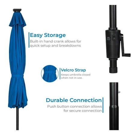 Sun Ray - 9' Round 8Rib Solar Lighted Umbrella - Taupe