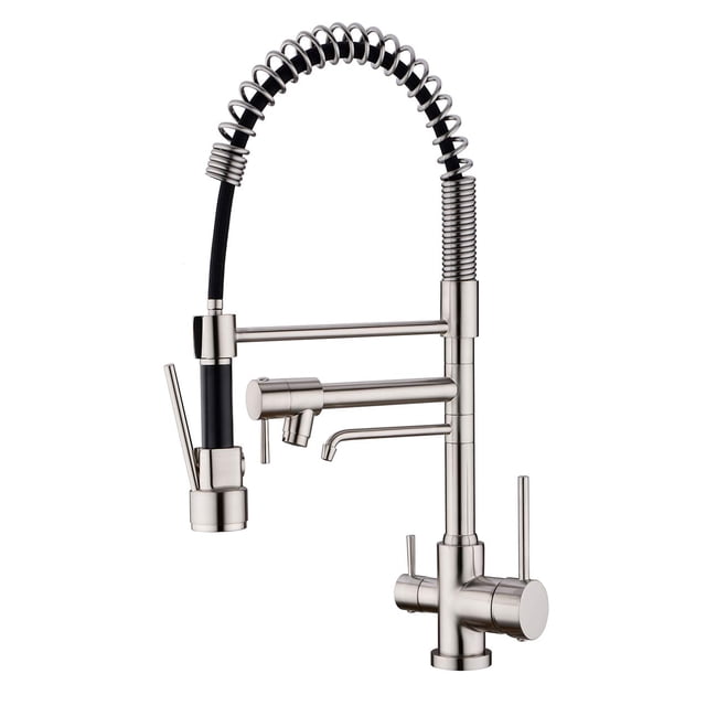 Delle Rosa Grifo De Cocina Grifo De Agua Potable De 3 Vías Grifo De Cocina Moderno Con Rociador Desplegable Manijas Dobles Grifo Del Fregadero De Cocina 3 En 1 Filtro De Agua De Arco Alto Purificador