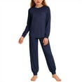 thumbnail image 5 of Miluxas Girls Clothes Solid Color Long Sleeve Sweatshirt and Pants Girls' Clothing Sets 2 Piece Fall Winter Outfits Navy 5 Years, 5 of 9