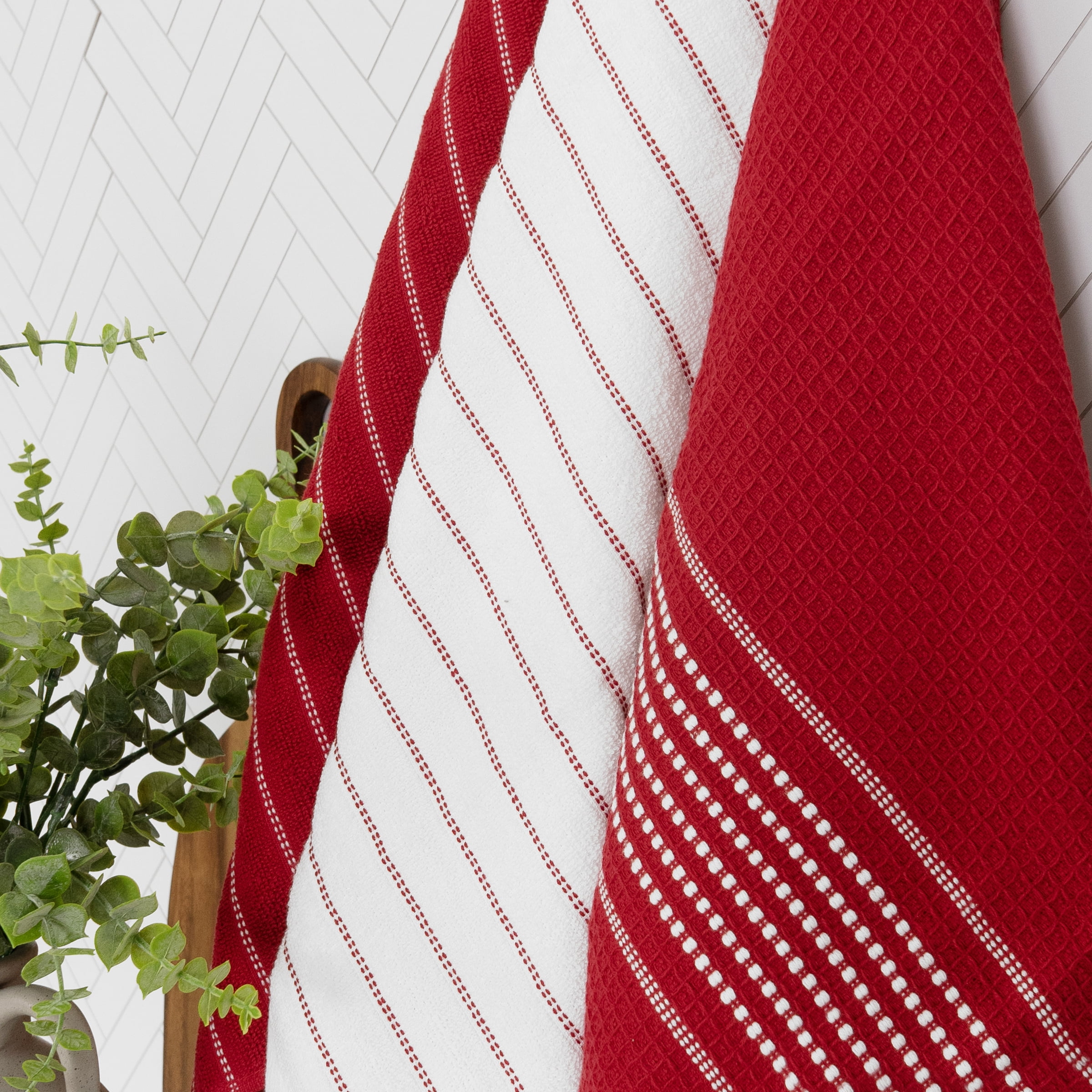 All-Clad Skipping Stripe & Wave Kitchen Towels, 4-Pack, Chili