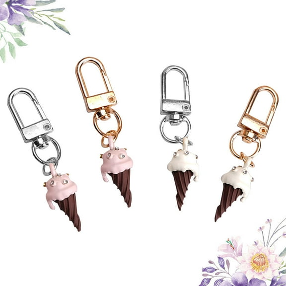 BALAHAPY 4Pcs Key Rings Ice Cream Shape Metal Colorful Rhinestone Studded For All Ages