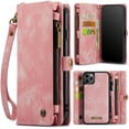 thumbnail image 2 of Case for iPhone 11 Pro Wallet Cover Trifold with Strong Magnetic Detachable Card Holder TPU PC Handmade Leather Zipper, 2 of 5