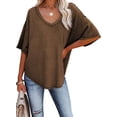 thumbnail image 5 of Women's Causual V Neck Short Sleeve Shirts Waffle Knit Loose Tunic Tops Blouses, 5 of 9