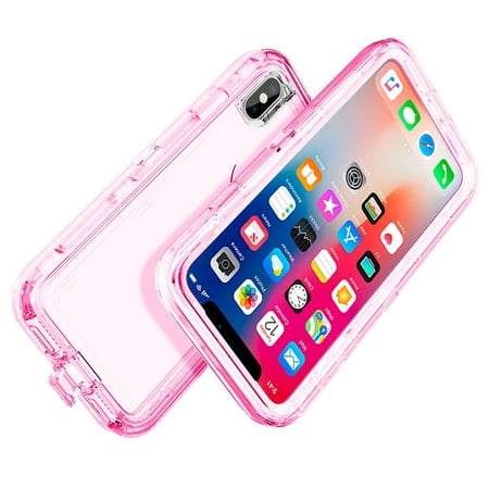 SOATUTO iPhone X Case,Heavy Duty Defender Cover Full Armor Body Shockproof Protection Bumper,3 in1 Layers Hybrid TPU Rugged Rubber with Hard PC Panel Compatible with iPhone X/XS(Pink)