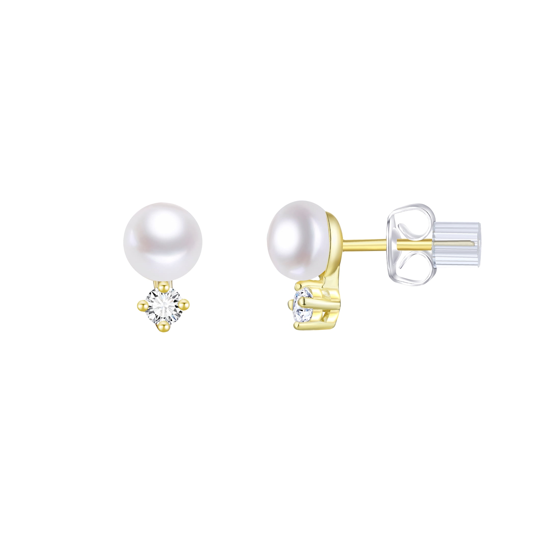 Brilliance Fine Jewelry Women's Simulated Diamond Earring Set with Double Row Clicktop Hoop in 14KT Gold Plated Sterling Silver