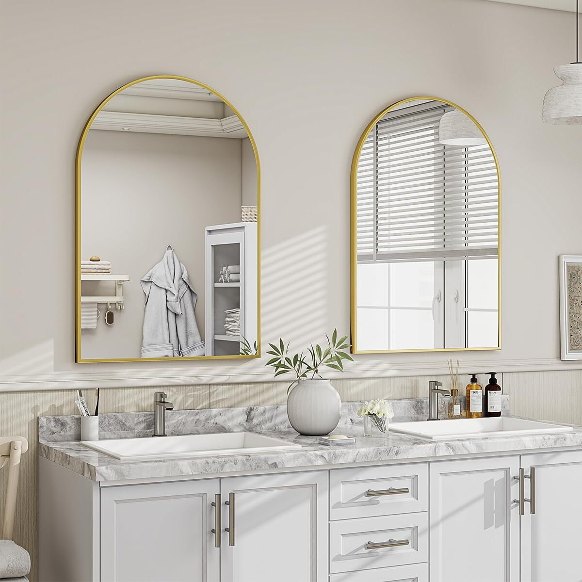 SHATTERVUE 36"x 24.1"Arched Bathroom Mirror Wall Mounted Mirror,Gold
