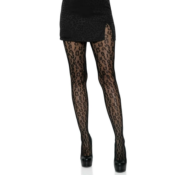 Black Leopard Net Tights